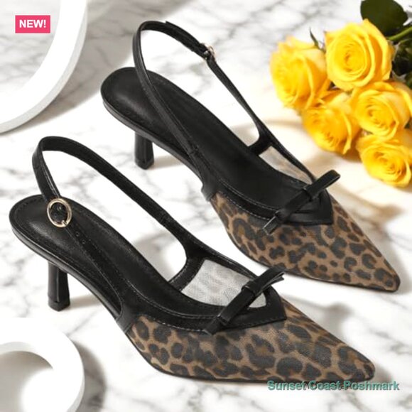 Slingback Kitten Heels with Bow Ankle Strap Pointed Toe Pumps - Picture 6 of 7